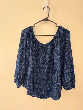 GAP Blue Printed Peasant Blouse Size M Flowy Lightweight Top